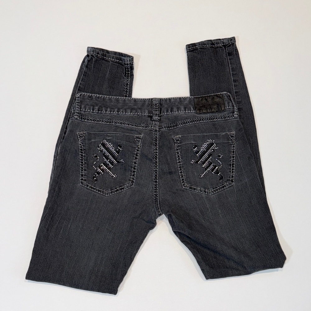 Y2K Express Classic Gray Women's Jeans With Rhinestone Embellishments - Picture 2 of 2